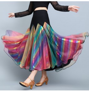 Women's rainbow tulle ballroom dance skirts for female tango waltz foxtort standard dance skirts for women