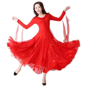 Women's red ballroom dancing dresses female foxtrot waltz tango dance dress costumes