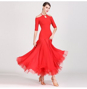 Women's red black ballroom dancing dresses female foxtrot waltz tango stage performance modern dance dresses