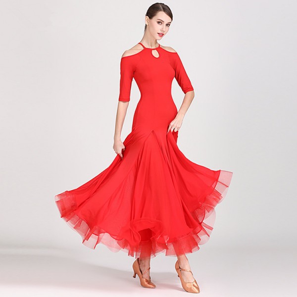 Women's red black ballroom dancing dresses female foxtrot waltz tango ...