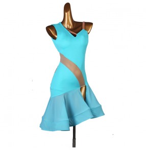 Women's red black blue latin dance dresses royal blue salsa rumba chacha dance dress for female