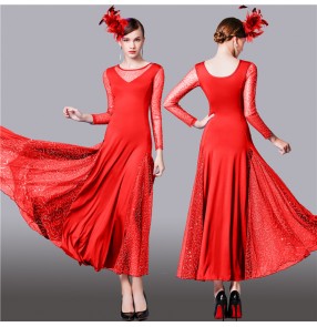 Women's red black competition professional ballroom dancing dresses flamenco dresse waltz tango dance dress