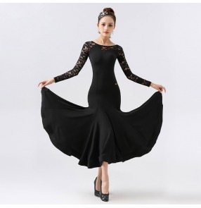 Women's red black lace ballroom dancing dresses waltz tango dance dresses 