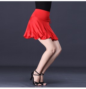 women's red black Latin dance skirt half-length skirt female adult latin dance costume square dance bottoms skirts