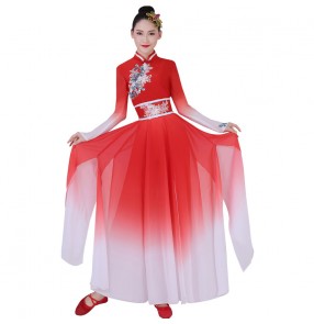 Women's red Chinese folk dance costumes traditional classical dance dress Chinese yangko fan umbrella dance dresses
