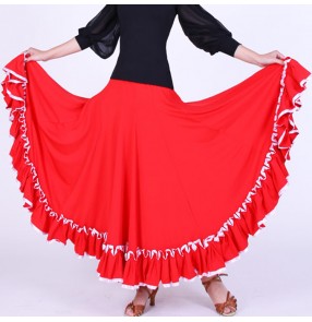 Women's red colored ballroom dancing skirts flamenco waltz tango dancing skirts costumes