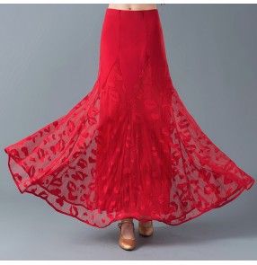 Women's red colored ballroom dancing skirts modern dance stage performance waltz tango flamenco skirts