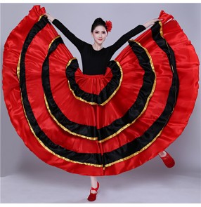 Women's red flamenco skirts female Paso Doble Spanish bull fighting dance skirts 720degree