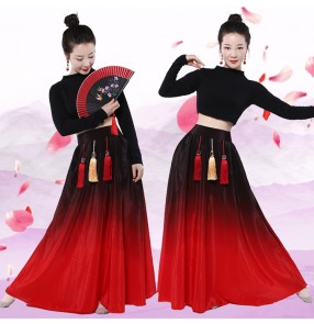 Women's red gradient Chinese classical dance dresses Chinese modern dance folk dance dresses ancient traditional fan dance costumes