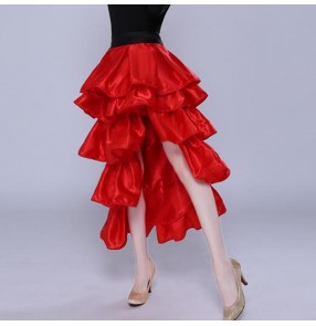 Women's red latin dance wrap skirts layer ruffles hip scarf stage performance salsa dance wrap skirts