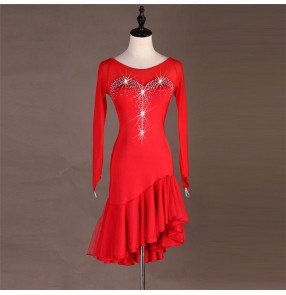 Women's red latin dresses female modern dance stage performance ballroom salsa rumba samba chacha dance dresses skirts 