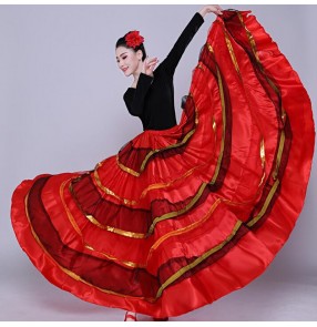 Women's red Paso Double dance skirts flamenco skirts Spanish bull dance skirts 720degree