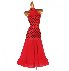 Women's red polka dot ballroom dancing dresses waltz tango dance dress for female robes de danse de salon à pois rouges pour femme