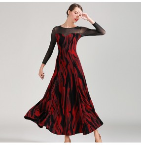 Women's red printed competition ballroom dancing dresses professional stage performance waltz tango dance dresses