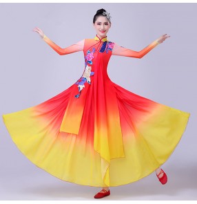 Women's red with gold chinese folk dance costumes classical dance dress ancient traditional yangko fan umbrella fairy dresses