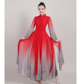 Women's red with gray chinese folk dance costumes hanfu traditional classical modern dance dress
