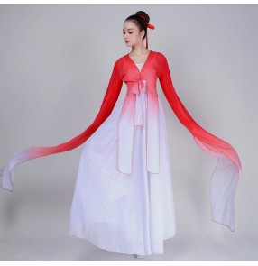 Women's red with white gradient hanfu water sleeves chinese classical dance dress chinese traditional fairy classical dance dress
