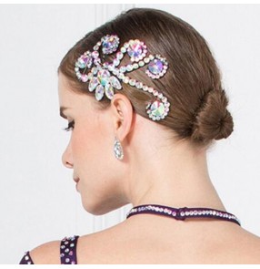 Women's rhinestones bling ballroom latin dance headdress professional hair accessories headdress