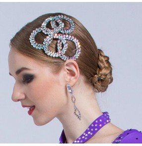 Women's rhinestones bling competition ballroom waltz latin dance headdress hair accessories