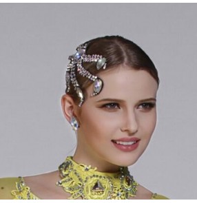 Women's rhinestones competition ballroom latin dance bling headdress hair accessories