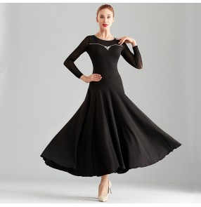Women's rhinestones competition black ballroom dance dress waltz tango dance dress robe de danse de salon