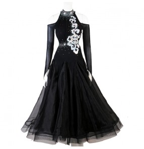 Women's  rhinestones competition black red  ballroom dancing dresses waltz tango dance dress