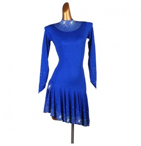 Women's rhinestones competition royal blue violet latin dance dresses samba salsa rumba chacha dance dresses