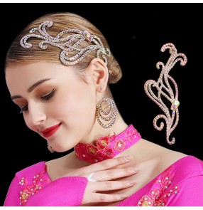 Women's rhinestones headdress for ballroom latin competition dance salsa chacha dance hair accessories