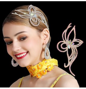 Women's rhinestones headdress hair accessories for competition latin ballroom salsa chacha dance 