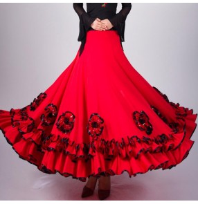 Women's rose flowers ballroom dancing skirts female flamenco modern dance  tango waltz dancing skirts
