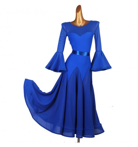 Women's royal blue ballroom dancing dresses waltz tango dance dress ...