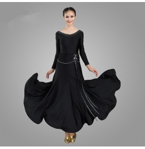 Women's royal blue black ballroom dancing dresses stage performance waltz tango foxtrot dance dress