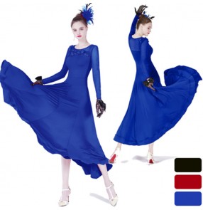Women's royal blue black red colored competition ballroom dancing dresses waltz tango flamenco dress 