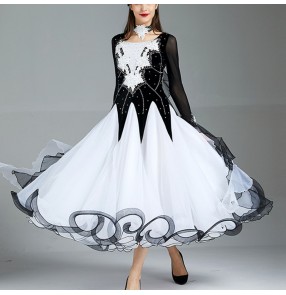 Women's royal blue black white competition ballroom dancing dresses waltz tango performance dresses