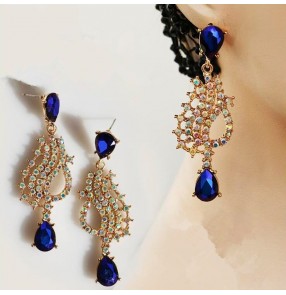 Women's royal blue diamond competition ballroom latin earrings 