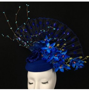 Women's royal blue hair accessories banquet party pillbox hat  headdress model show stage performance hair accessories