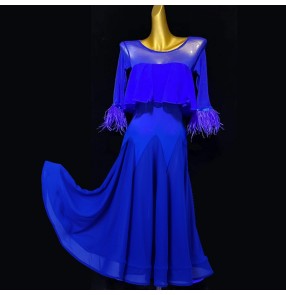 Women's royal blue red ballroom dancing dresses foxtrot waltz tango dance dress for female