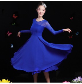 Women's royal blue red  modern dance ballet dresses latin dance dress stage performance salsa chacha dress