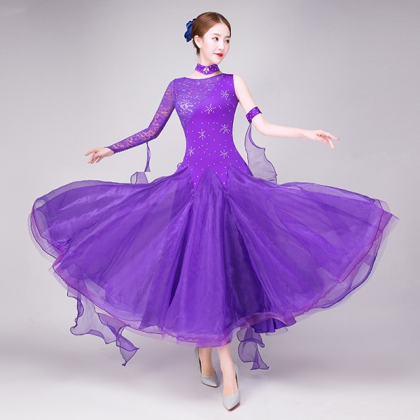 Women's royal blue red violet lace ballroom dancing dresses waltz tango ...