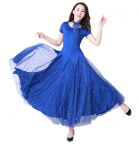 Women's royal blue short sleeves ballroom dancing dresses waltz tango dance dresses costumes