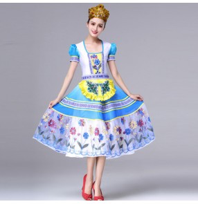 Women's Russian national folk dance dresses female blue colored European palace princess maid drama cosplay dress costumes