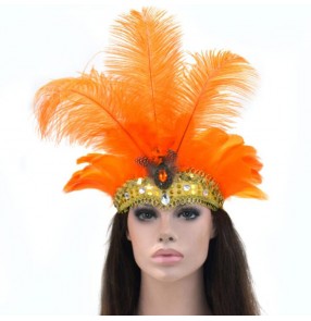 Women's samba dance ostrich feather headdress party masquerade party cosplay Christmas holiday festivals feather head crown head piece