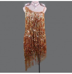 Women's sequin tassels competition latin dance dresses professional rumba samba chacha dance dresses