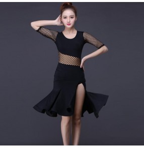 Women's sexy latin dance dresses black girls stage performance samba rumba chacha dance dresses skirts