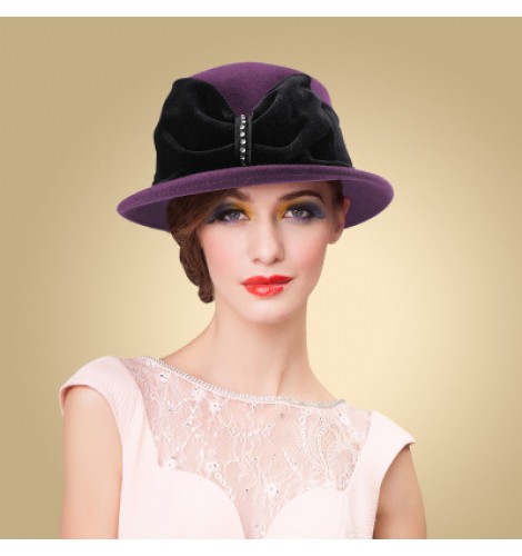 Fashion Clothing : Women's short brim velvet bowknot vintage fedoras ...
