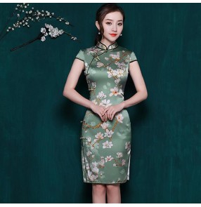 Women's silk chinese dress chinese traditional qipao cheongsam dresses host singers stage performance photos banquet evening party dress