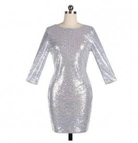 Women's silver gold sequin singers host jazz dance dresses stage performance dj party performing evening dreses