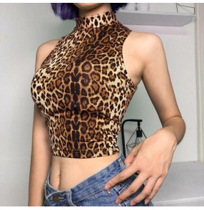 Women's singers gogo dancers street jazz dance tops leopard sexy fashion female lady night club pole dance vests 