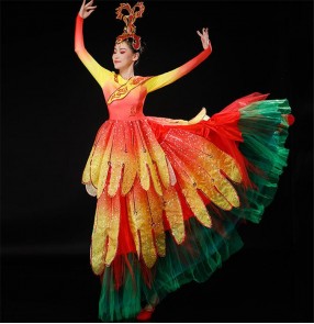 Women's spanish flamenco dance dresses opening dance petals ballroom dance dress singers chorus stage performance big swing skirt dress 