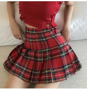 Women's stage performance jazz dance shorts for girls red plaid cheer leaders group gogo dancers night club dancing shorts